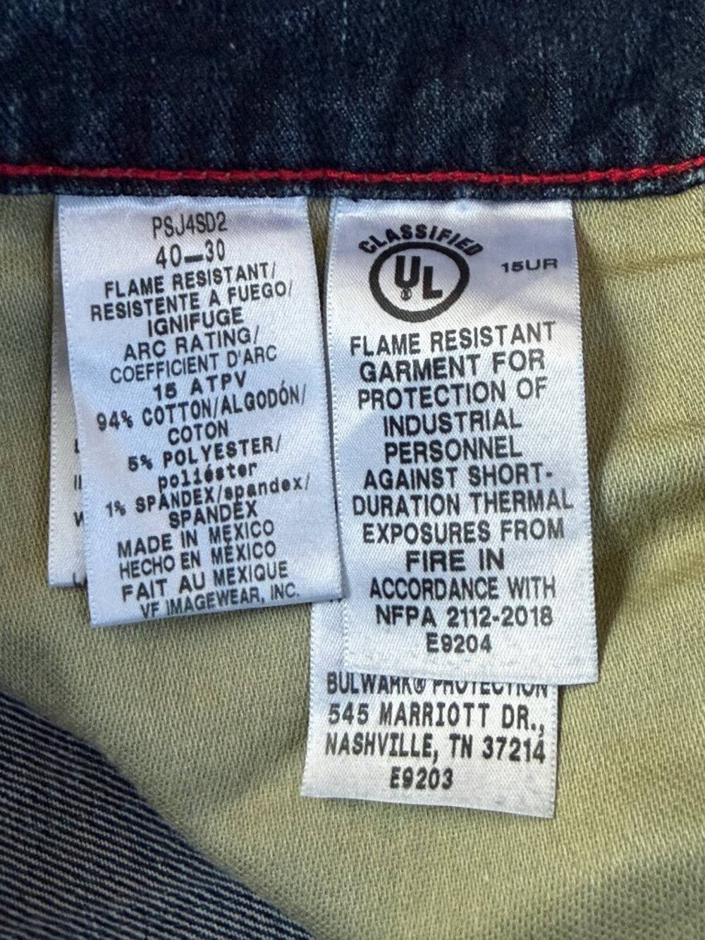Bulwark FR Men's Straight Fit Stretch Jeans 40x30 CAT 2 NFPA 2112 Denim PSJ4SD2 - Picture 7 of 14
